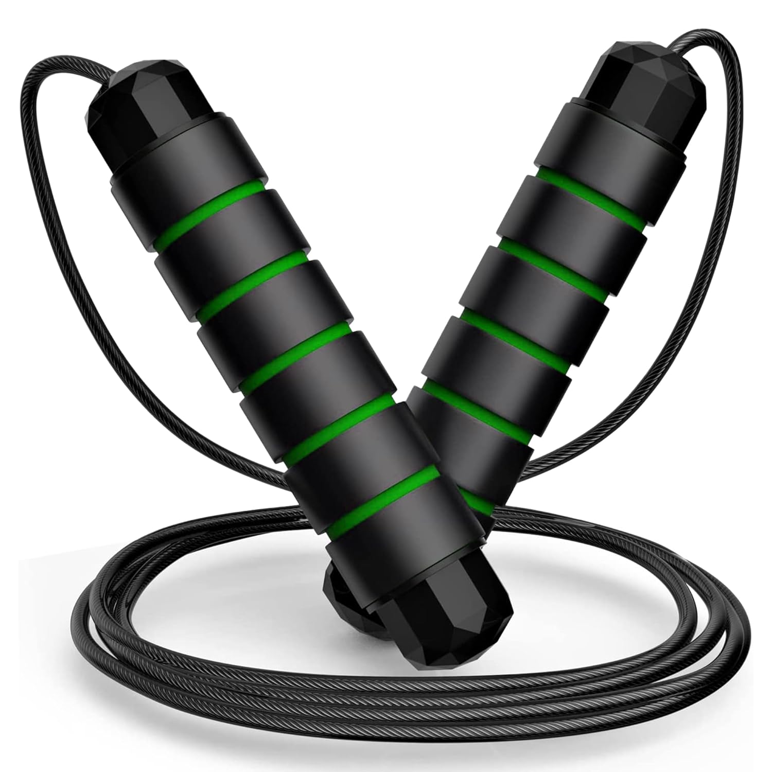 Premium Speed Skipping Rope – High-Speed Training & Durable Cable Design (Black & Green)