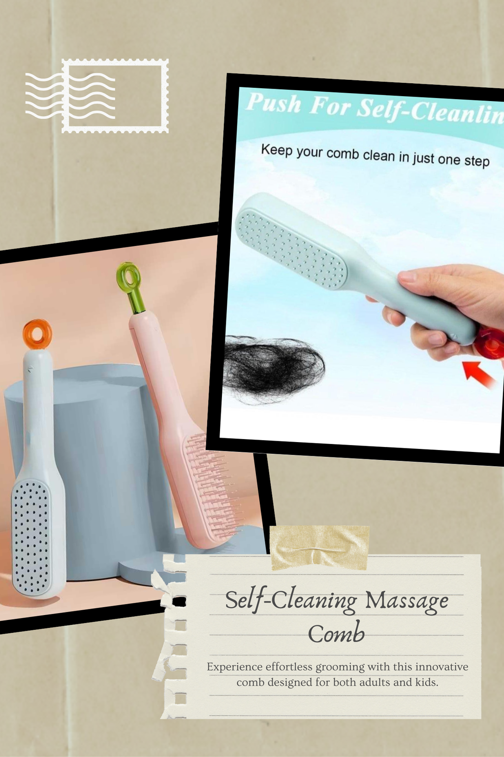 Self-cleaning Anti-static Massage Comb for Adults and Kids- Pack of 1