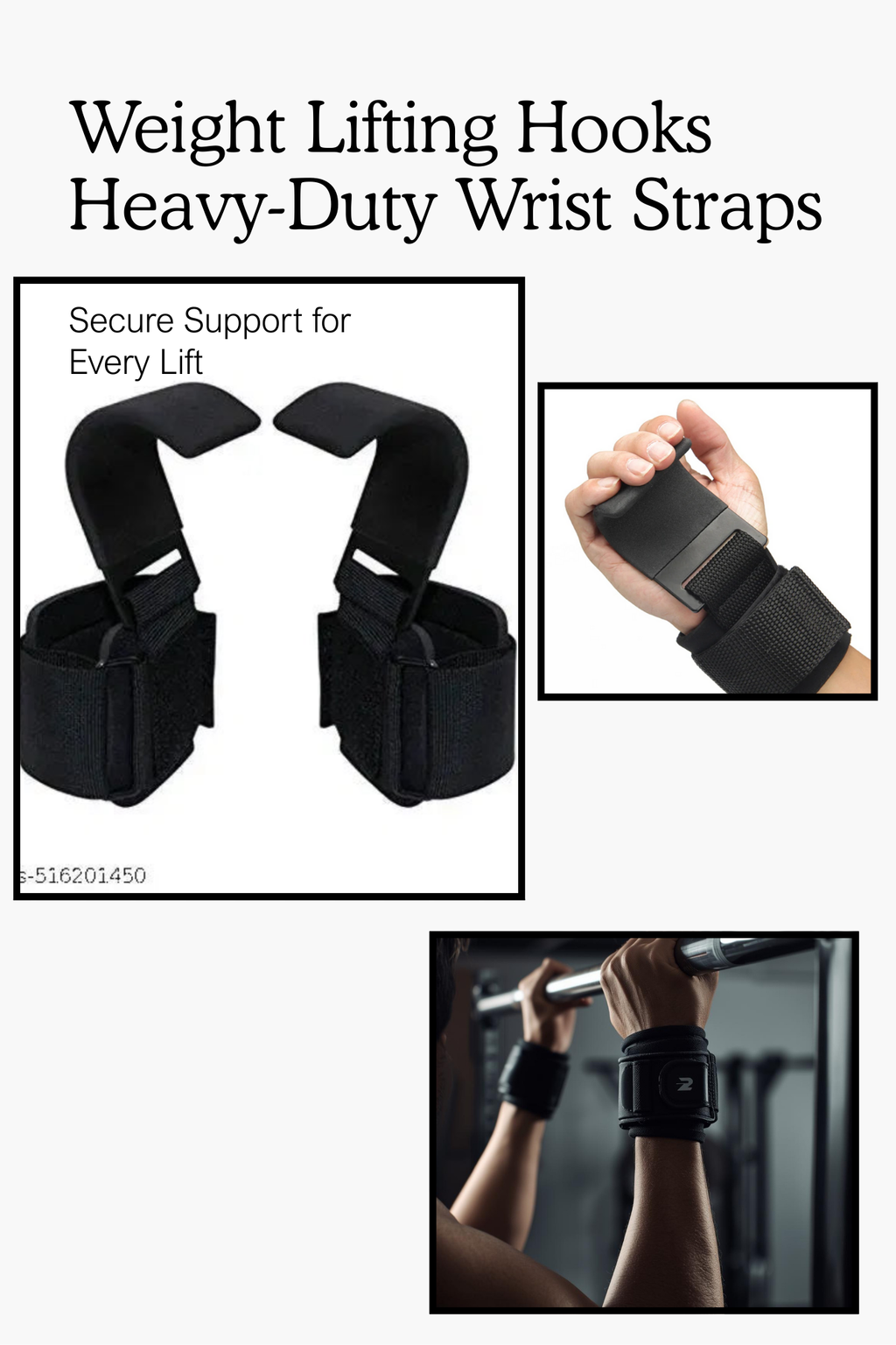 Weight Lifting Hooks – Heavy-Duty Wrist Straps for Deadlifts & Pull-Ups (Set of 2)